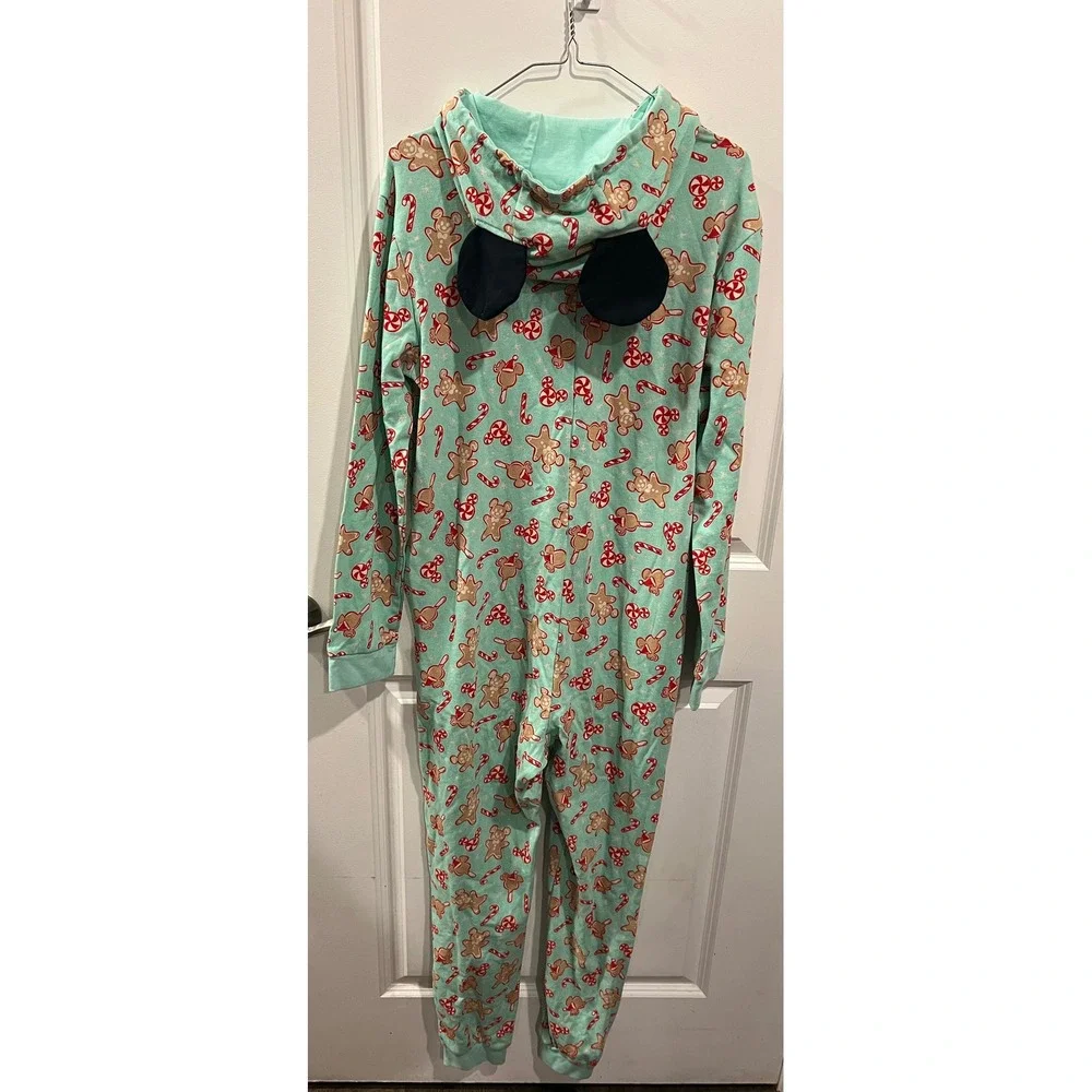 Disney Adult Pajama Union Suit Mickey Gingerbread Mint Green Size M
